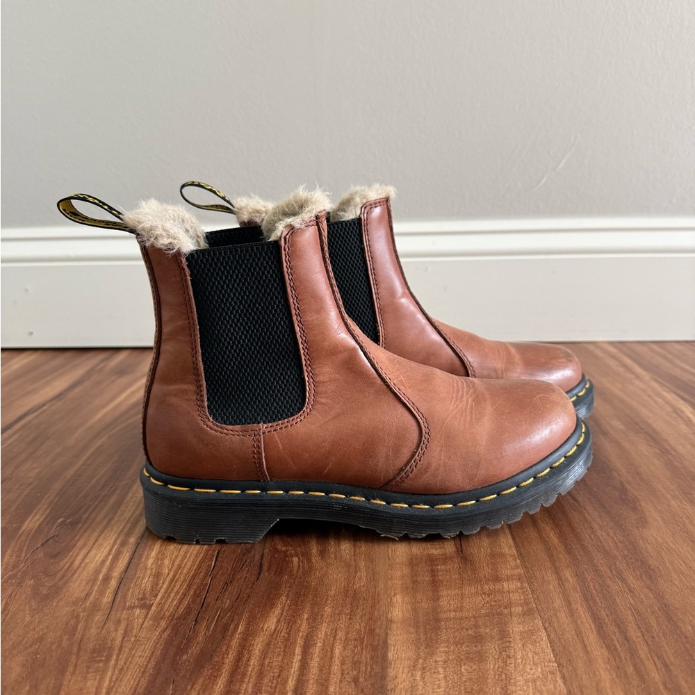 Dr. Martens Brown Leather Fur-Trim Chelsea Boots